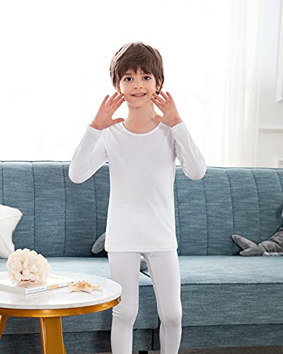 LAPASA Conjuntos Ropa Interior Térmica para Niños Invierno Capa Base Top Camisa y Pantalon B03 Blanco 5-6 años