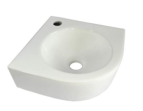 Lavabo de esquina de cerámica para esquina, color blanco, para colgar en la pared, ovalado, semicircular, aprox. 30 cm, WP030