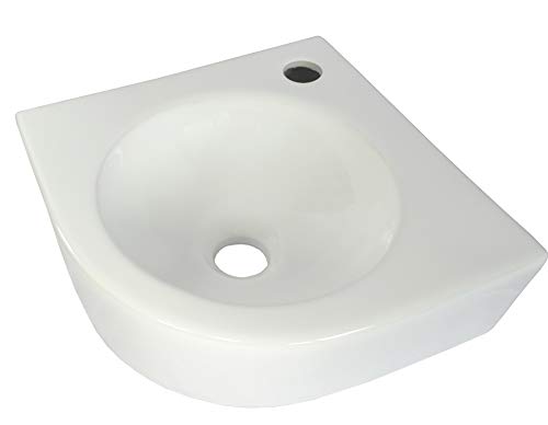 Lavabo de esquina de cerámica para esquina, color blanco, para colgar en la pared, ovalado, semicircular, aprox. 30 cm, WP030