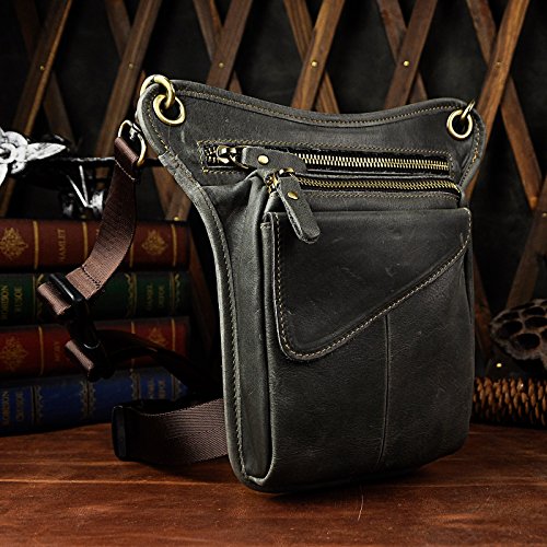 Le'aokuu hombres cuero genuino bolso Cintura Bolsa de Cuero Gota Pierna Bolsa para mensajero Bolso Multifuncional Militar Táctico Moto Bicicleta Senderismo Deportes Camping Montar 211-3 (211-3 gris)