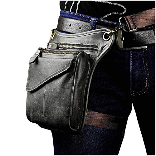 Le'aokuu hombres cuero genuino bolso Cintura Bolsa de Cuero Gota Pierna Bolsa para mensajero Bolso Multifuncional Militar Táctico Moto Bicicleta Senderismo Deportes Camping Montar 211-3 (211-3 gris)