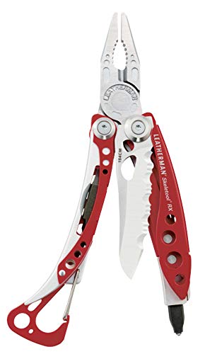 Leatherman Skeletool RX - Herramienta multiusos para primeros auxilios, con 7 herramientas esenciales incluyendo una hoja de navaja dentada de 154CM, hecha en EE.UU., rojo, funda de nylon