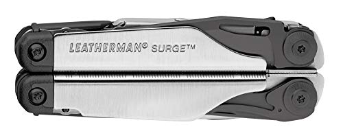 Leatherman Surge - Multiherramienta con 21 usos, incluye navajas de tamaño completo bloqueables, alicates regulares y de punta, corta alambres, fabricado en EE.UU, en negro y plata con funda de nylon