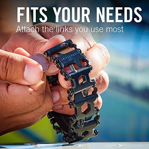 Leatherman Tread - Pulsera multiusos con 29 herramientas incluyendo destornilladores, llaves hexagonales e inglesas, herramienta de bricolaje hecha en EE.UU., en negro, acero inoxidable