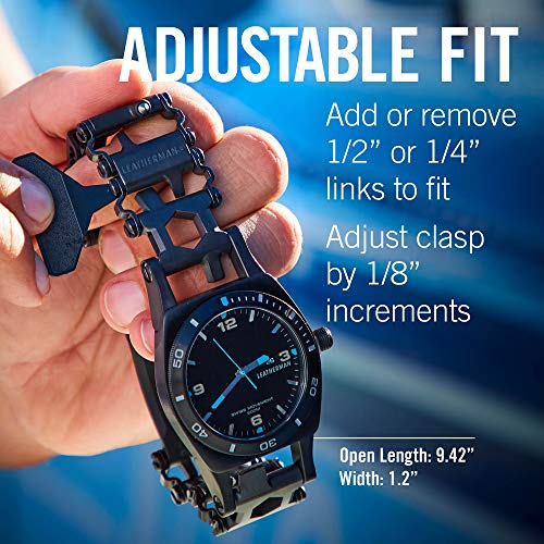 LEATHERMAN - Tread Tempo, Reloj y brazalete multiusos con 29 herramientas como destornilladores, llaves hexagonales y llaves inglesas, para el bricolaje, hecha en EE.UU., en negro, acero inoxidable