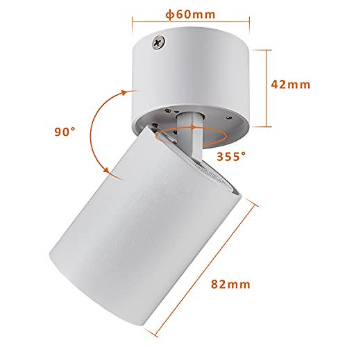 LED Aufbaustrahler Moderne Deckenleuchte 9W CRI>90 Vertikal Horizontal gedreht, ø60mm 3000K Wandleuchte für Wohnzimmer Büro Gewerbe Kinderzimmer Küche, Weiß