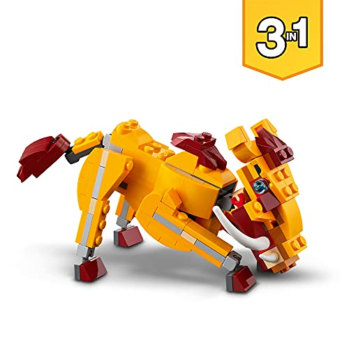 LEGO 31112 Creator 3en1 León Salvaje, Avestruz y Jabalí, Juguetes de Animales para Niños 7 Años con Figuras, Set de construcción