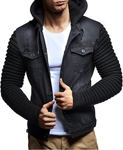 Leif Nelson Chaqueta con Capucha Chaqueta de Mezclilla de los Hombres LN-5240 Negro Medium