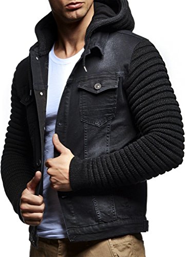 Leif Nelson Chaqueta con Capucha Chaqueta de Mezclilla de los Hombres LN-5240 Negro Medium