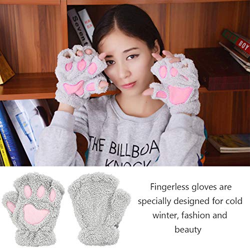 LLMZ Guantes de Felpa Invierno 2 Pares de Guantes de Pata de Gato Guantes Calientes Sin Dedos Mullidos Felpa Manopla Disfraz de Halloween para Niñas Mujeres,Gris,Blanco