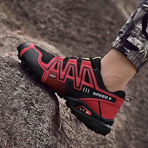 Logobeing Zapatillas de Senderismo Hombre Aire Libre y Deporte Zapatillas de Malla Transpirables Zapatillas de Trabajo Ultraligeras y Antideslizantes Trainers (43, Rojo)