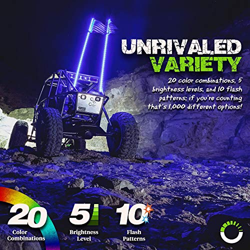 Lote de 2 focos LED con Bandera (21 Modos) [20 Colores] [Mando a Distancia inalámbrico] [Resistente a la Intemperie] con luz de Antena – Accesorios ATV Polaris RZR 4 Ruedas