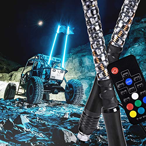 Lote de 2 focos LED con Bandera (21 Modos) [20 Colores] [Mando a Distancia inalámbrico] [Resistente a la Intemperie] con luz de Antena – Accesorios ATV Polaris RZR 4 Ruedas