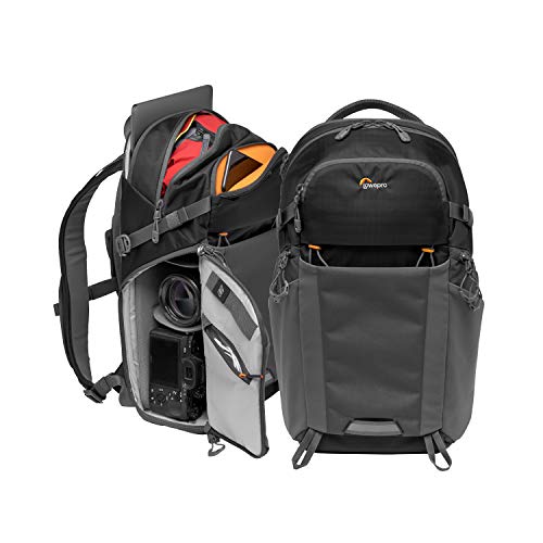 Lowepro LP37260-PWW Photo Active, Mochila para cámara exterior sin espejo con divisores QuickShelf, Tablet 12"/iPad/Hidr. 2L, Sony, Canon, Nikon, Objetivos, Gimbal, Dron, DJI, Negro/Gris