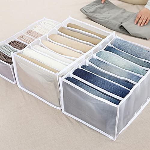 LPOQW - Organizador para cajones y cómoda con compartimentos para vaqueros, armario, ropa, cajón, caja de separación de malla, cajón apilable para pantalones, 7 compartimentos para leggins, color gris