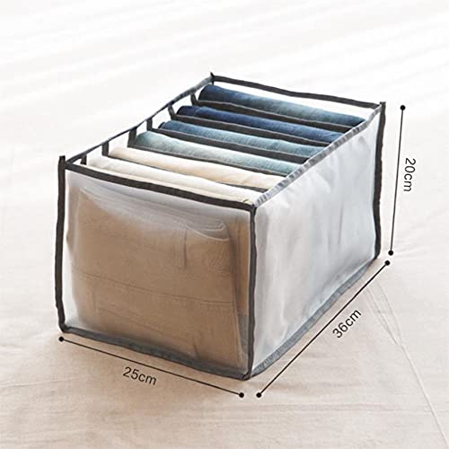 LPOQW - Organizador para cajones y cómoda con compartimentos para vaqueros, armario, ropa, cajón, caja de separación de malla, cajón apilable para pantalones, 7 compartimentos para leggins, color gris