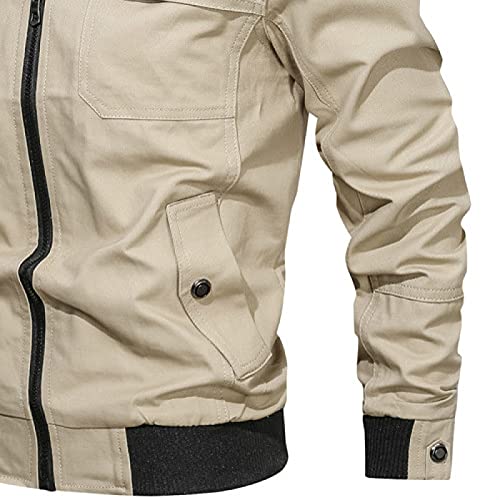 LSSM Chaqueta Casual De Color Liso Con Cremallera Chaqueta De Cuello Alto Chaqueta De Hombre Cuero SintéTica, AlgodóN Y Cuero Real Moda Cazadora Chaqueta De Esquí Parka MontañA Beige Xxl