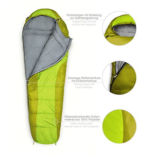 Lumaland Outdoor Saco de Dormir, ca. 230 x 80 cm, Bolsa de Transporte incluida, ca. 50 x 25 cm, Verde Oliva