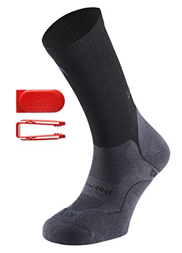 Lurbel Gravity - Calcetines cortos de compresión para deporte, antibacterianos y ergonómicos, para hombre y mujer, gris-negro, 39-42