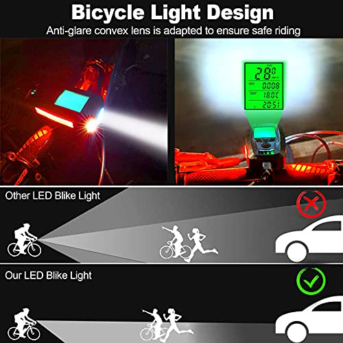 Luz Bicicleta Delantera Luces Bicicleta Potentes Recargable USB Faro Bicicleta con Velocímetro Luz LED Bici Cuentakilómetros 5 Modos Impermeable Luces Bicicleta Delantera y Trasera con LCD Pantalla