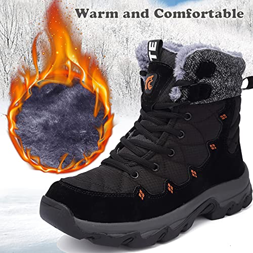 Lvptsh Botas de Nieve Hombre Invierno Botines Zapatos ntideslizantes Calentar Forradas Impermeables Zapatillas de Senderismo Zapatos Trekking,Negro,EU45