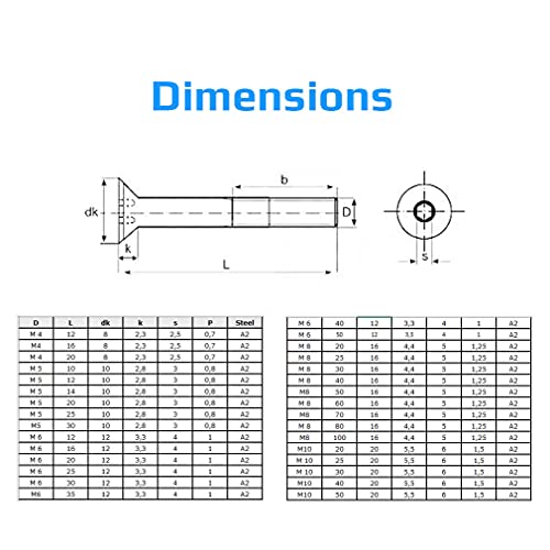 M5X10 Tornillo Allen Avellanado, Acero Inoxidable Tornillos de Cabeza Hexagonal Sujetador de Cabeza Plana, 5mm Tornillos Adecuados para Metal, Construcción, Instalación, Bricolaje (25 piezas)