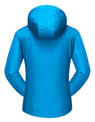 MAGCOMSEN Chaquetas de senderismo al aire libre para mujer ligero impermeable Softshell chaqueta de lluvia con capucha, azul, L