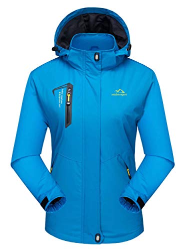 MAGCOMSEN Chaquetas de senderismo al aire libre para mujer ligero impermeable Softshell chaqueta de lluvia con capucha, azul, L