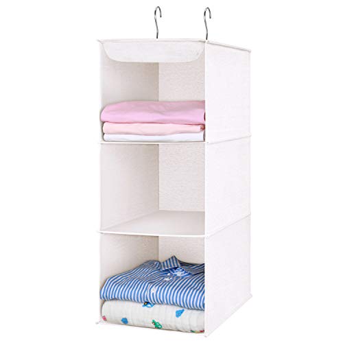 MaidMAX Organizador para Armario, Estantería Colgante Plegable, Organizador Colgante de Tela para Ropa, 3 Niveles y 2 Ganchos, Beige 