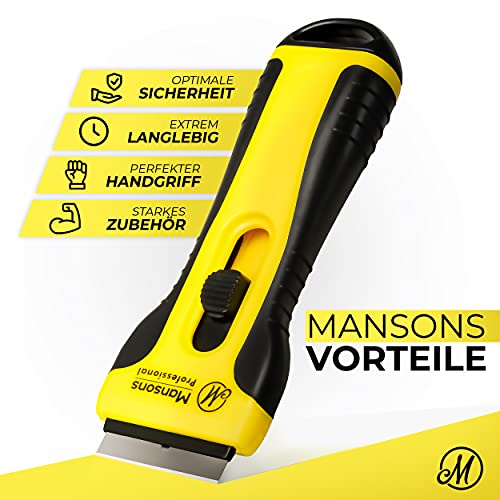 Mansons Rasqueta vitroceramica - Rascador de Vidrio y vitrocerámica - Raspador Especial para Vitro-Cerámicas y Placas de Inducción- con 15 Piezas Acero Cuchillas (Amarillo)