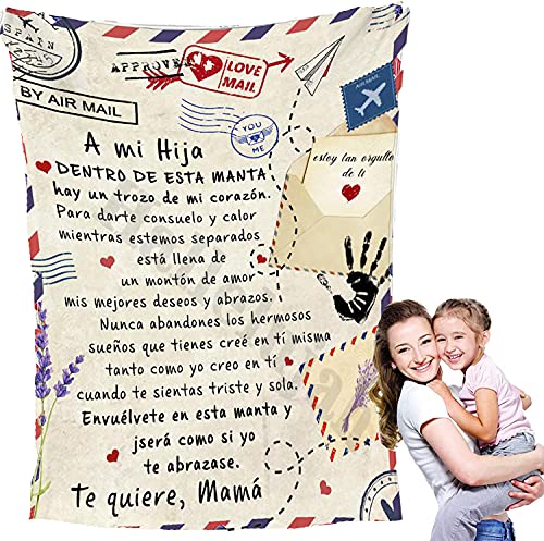 Manta de Microfibra, Manta para mi Hija Airmail con Letras Impresas para mamá para Hija, Manta CáLida SúPer Suave Y CóModa para La SáBana De La Cama DecoracióN del Sofá Manta De Viaje para Acampar