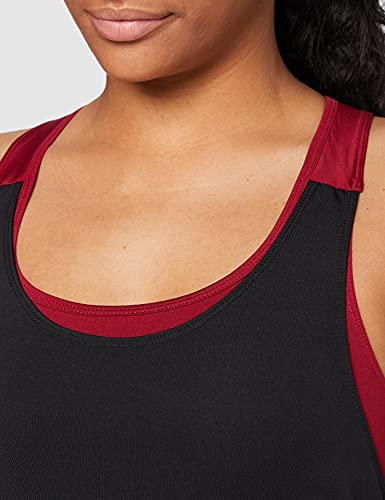 Marca Amazon - AURIQUE Camiseta Deportiva de Doble Capa Mujer, Negro (Black/Rumba Red), 40, Label:M