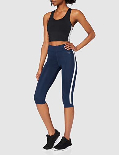 Marca Amazon - AURIQUE Leggings de Deporte con Banda Lateral Estilo Capri Mujer, Azul (Dress Blue), 40, Label:M