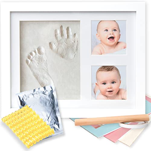 Marco para Fotos y Huellas de Bebé – Cuadro con Arcilla para Modelado de Manos y Pies de Niños y Niñas. Regalo Original para Nacimientos, Bautizos, Cumple Mes, Primer Año y Baby Showers | No Tóxico