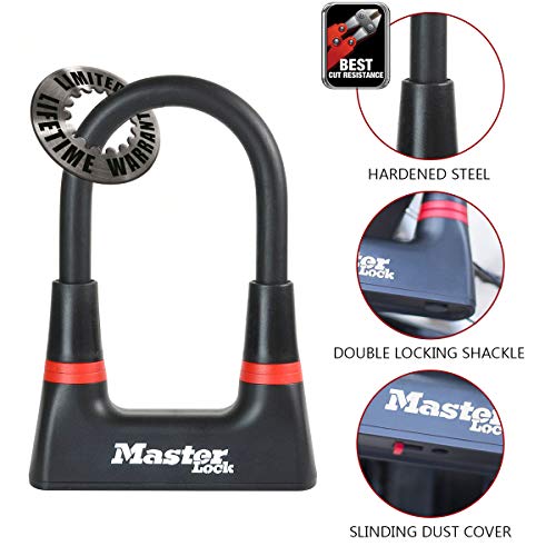 MASTER LOCK 8278EURDPRO Candado U, Llave, Antirrobo Certificado, Electrica, Bicicleta Montaña, Unisex-Adult, Negro, Medium