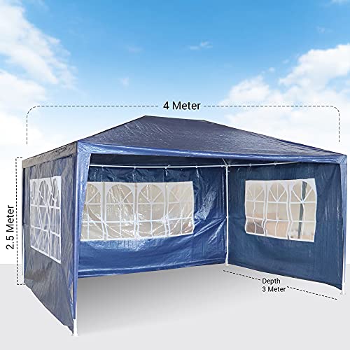 MaxxGarden - Carpa de jardín de 3 x 4 m, protección UV 50+, hidrófugo, 12 m², 4 paredes laterales enrollables, 4 ventanas, color azul