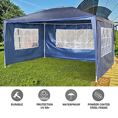 MaxxGarden - Carpa de jardín de 3 x 4 m, protección UV 50+, hidrófugo, 12 m², 4 paredes laterales enrollables, 4 ventanas, color azul