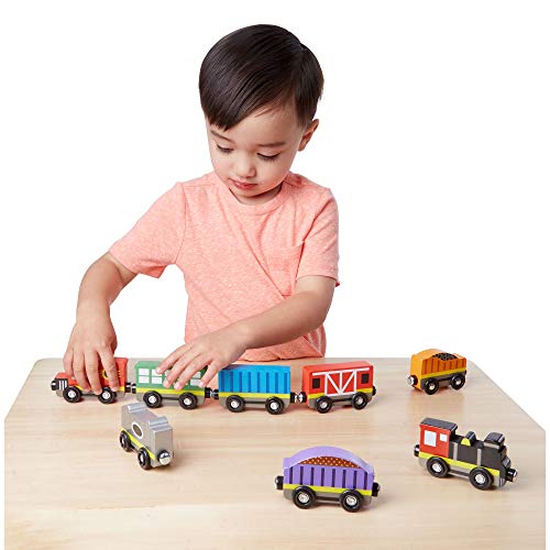 Melissa & Doug- Train Cars Juguetes Trenes de Maderacon 8 Piezas, 3+ Años (15186)