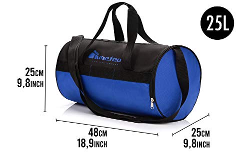 meteor Bolsa Deporte Viaje Gimnasio con Compartimento Separado para Zapatos Duffle Bag para Hombre Mujer Ultraligera Plegable Bolsa Deportiva 25 L Yoga Bolsa Fin de Semana (Azul/Negro, 25 L)