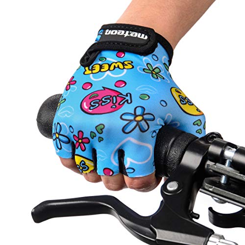 meteor Guantes de Ciclismo niñas y niños - Guantes Bicicleta para Infantil MTB BMX Carretera Montaña sin Dedos (M ~7-7,5cm, Kiss Love)