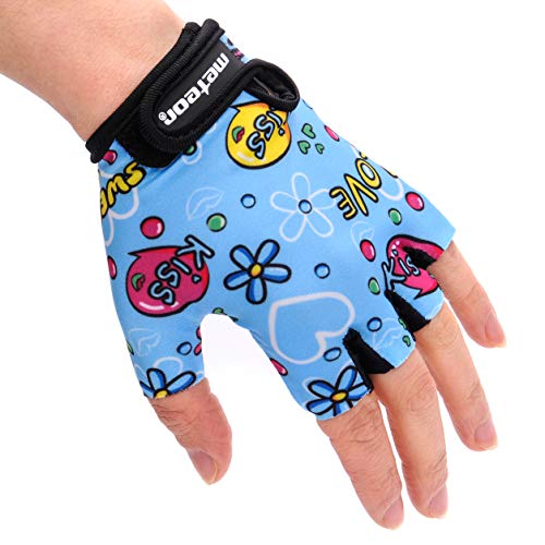 meteor Guantes de Ciclismo niñas y niños - Guantes Bicicleta para Infantil MTB BMX Carretera Montaña sin Dedos (M ~7-7,5cm, Kiss Love)