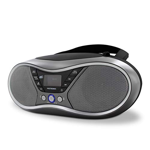 Metronic 477171 Radio CD portátil con USB para MP3, FM RDS y DAB+, entrada audio, salida auricular, función doble alarma, gris/negro