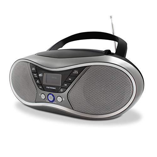 Metronic 477171 Radio CD portátil con USB para MP3, FM RDS y DAB+, entrada audio, salida auricular, función doble alarma, gris/negro