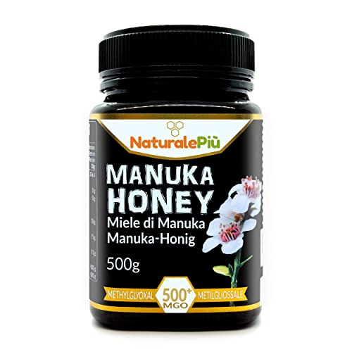 Miel de Manuka 500+ MGO de 500g. Producida en Nueva Zelanda, activa y cruda, Pura y natural. Metilglioxial probado por laboratorios acreditados. NATURALEPIÙ