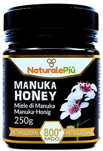 Miel de Manuka 800+ MGO de 250g. Producida en Nueva Zelanda, activa y cruda, Pura y natural. Metilglioxial probado por laboratorios acreditados. NATURALEPIÙ