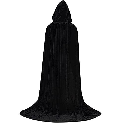 MiiDD Capa con Capucha Terciopelo Larga Disfraz ,Disfraces de Vampiro Halloween para Unisex Adulto Fiesta(Negro,S)