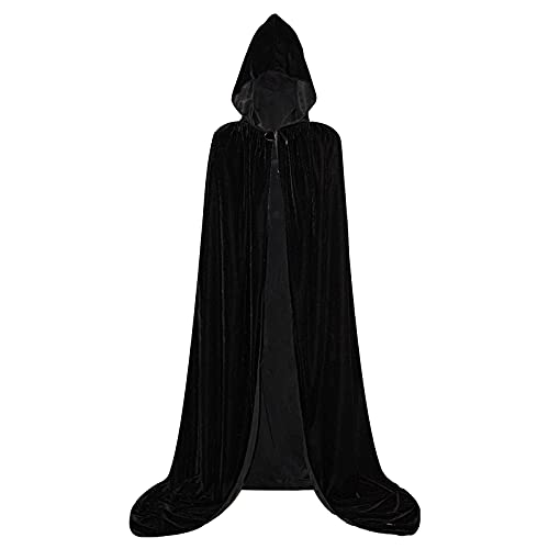 MiiDD Capa con Capucha Terciopelo Larga Disfraz ,Disfraces de Vampiro Halloween para Unisex Adulto Fiesta(Negro,S)