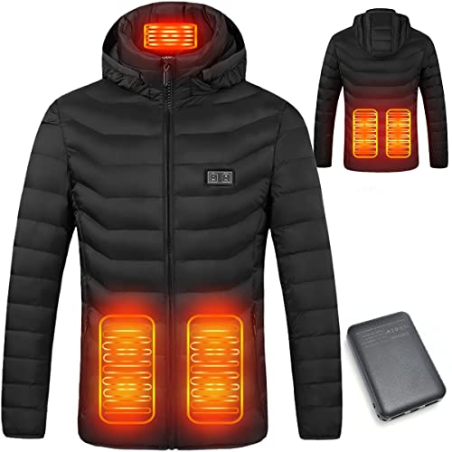 Mincoo Chaqueta Calefactable Adecuado Para Hombres y Mujeres,con Temperatura Ajustable Chaquetas calefactora con 3 Temperaturas & 5 Zonas Ideal Acampar Actividades al Aire Libre invierno(Black, XXL)