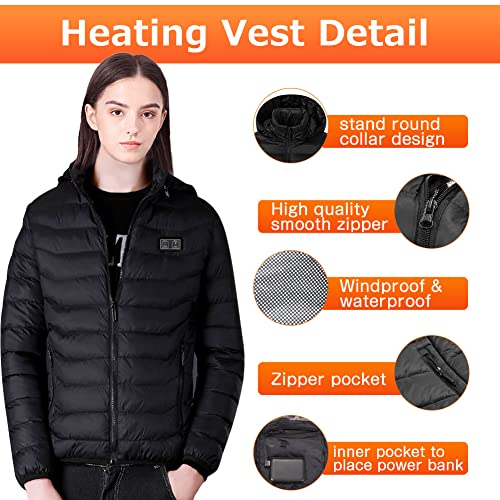 Mincoo Chaqueta Calefactable Adecuado Para Hombres y Mujeres,con Temperatura Ajustable Chaquetas calefactora con 3 Temperaturas & 5 Zonas Ideal Acampar Actividades al Aire Libre invierno(Black, XXL)