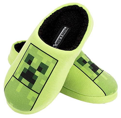 Minecraft - Pantuflas para Niños - Zapatillas de Minecraft para Niños - Pantuflas de Minecraft - Zapatillas del Creeper de Minecraft - Pantuflas para Niños Talla UK 1 / EUR 33 / Edad 8